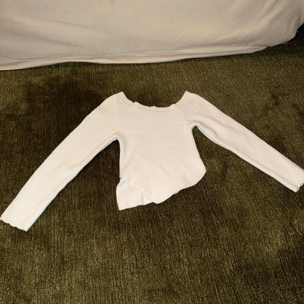White Long-Sleeve Ribbed Knit Top - Kids
